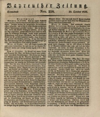 Bayreuther Zeitung Samstag 29. Oktober 1836