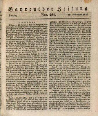 Bayreuther Zeitung Dienstag 29. November 1836