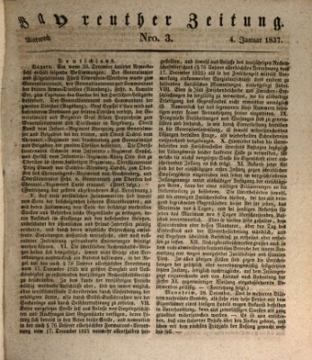 Bayreuther Zeitung Mittwoch 4. Januar 1837