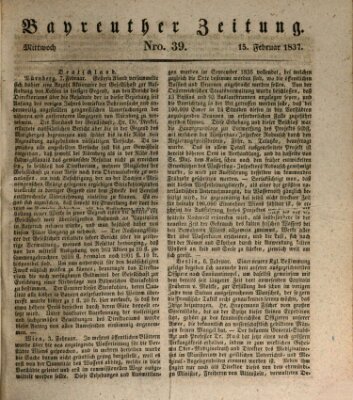 Bayreuther Zeitung Mittwoch 15. Februar 1837