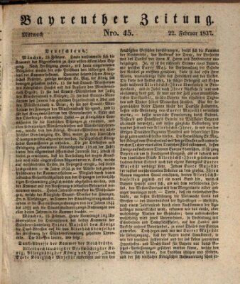 Bayreuther Zeitung Mittwoch 22. Februar 1837