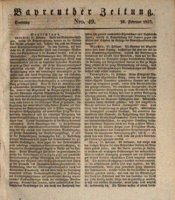 Bayreuther Zeitung Sonntag 26. Februar 1837