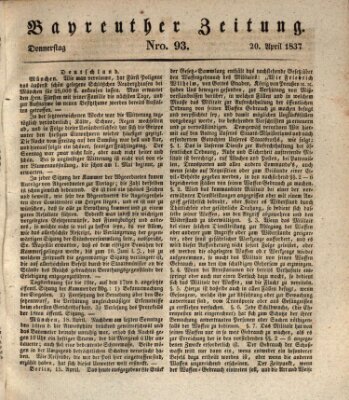 Bayreuther Zeitung Donnerstag 20. April 1837