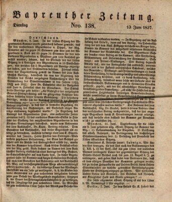 Bayreuther Zeitung Dienstag 13. Juni 1837