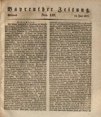 Bayreuther Zeitung Mittwoch 14. Juni 1837