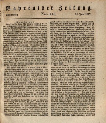 Bayreuther Zeitung Donnerstag 22. Juni 1837