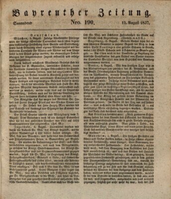 Bayreuther Zeitung Samstag 12. August 1837