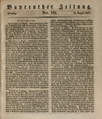 Bayreuther Zeitung Dienstag 15. August 1837