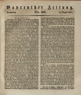 Bayreuther Zeitung Donnerstag 24. August 1837