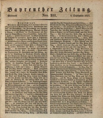 Bayreuther Zeitung Mittwoch 6. September 1837