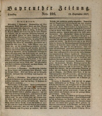 Bayreuther Zeitung Dienstag 12. September 1837