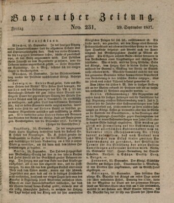 Bayreuther Zeitung Freitag 29. September 1837