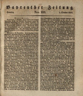 Bayreuther Zeitung Sonntag 1. Oktober 1837