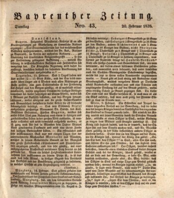 Bayreuther Zeitung Dienstag 20. Februar 1838