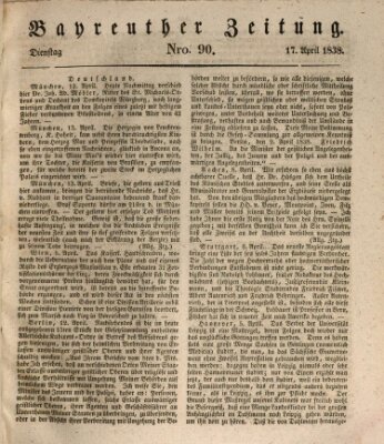 Bayreuther Zeitung Dienstag 17. April 1838