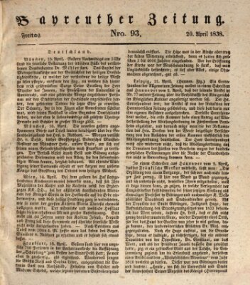 Bayreuther Zeitung Freitag 20. April 1838