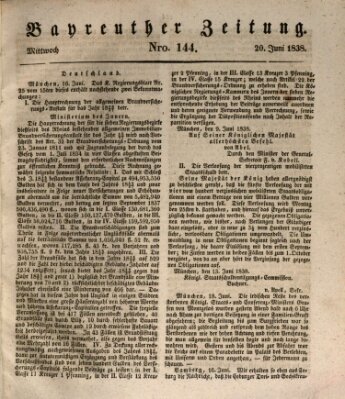 Bayreuther Zeitung Mittwoch 20. Juni 1838