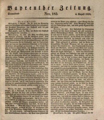 Bayreuther Zeitung Samstag 4. August 1838