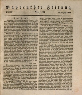 Bayreuther Zeitung Freitag 10. August 1838