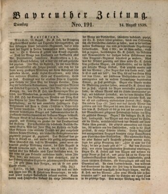 Bayreuther Zeitung Dienstag 14. August 1838