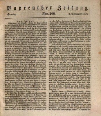 Bayreuther Zeitung Sonntag 2. September 1838