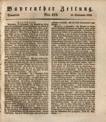 Bayreuther Zeitung Samstag 15. September 1838