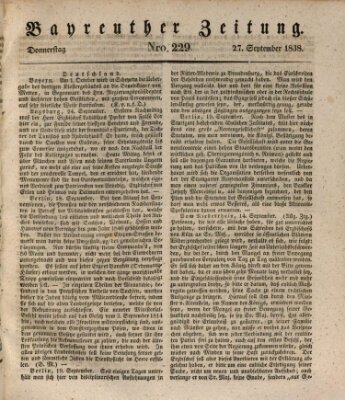 Bayreuther Zeitung Donnerstag 27. September 1838