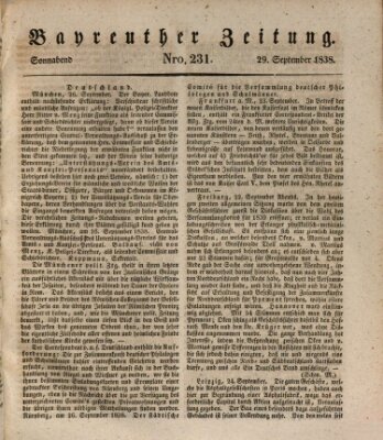 Bayreuther Zeitung Samstag 29. September 1838