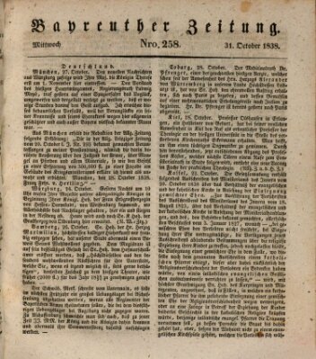 Bayreuther Zeitung Mittwoch 31. Oktober 1838