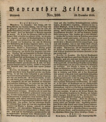 Bayreuther Zeitung Mittwoch 19. Dezember 1838