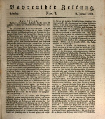 Bayreuther Zeitung Dienstag 8. Januar 1839