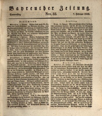 Bayreuther Zeitung Donnerstag 7. Februar 1839