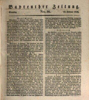 Bayreuther Zeitung Sonntag 10. Februar 1839