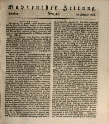 Bayreuther Zeitung Dienstag 19. Februar 1839