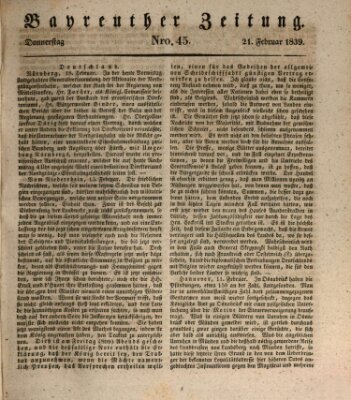 Bayreuther Zeitung Donnerstag 21. Februar 1839