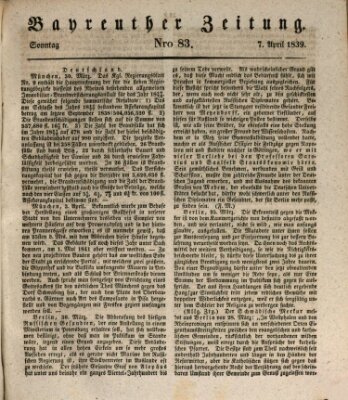 Bayreuther Zeitung Sonntag 7. April 1839