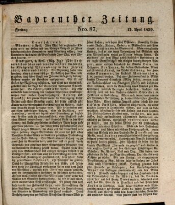 Bayreuther Zeitung Freitag 12. April 1839