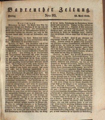 Bayreuther Zeitung Freitag 19. April 1839