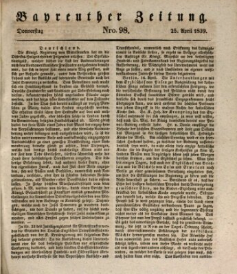 Bayreuther Zeitung Donnerstag 25. April 1839