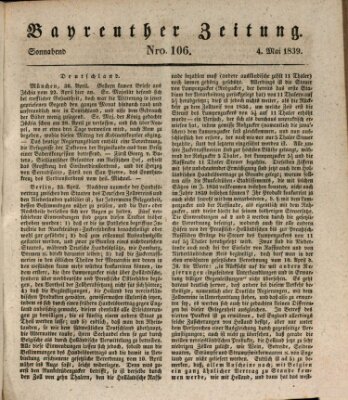 Bayreuther Zeitung Samstag 4. Mai 1839