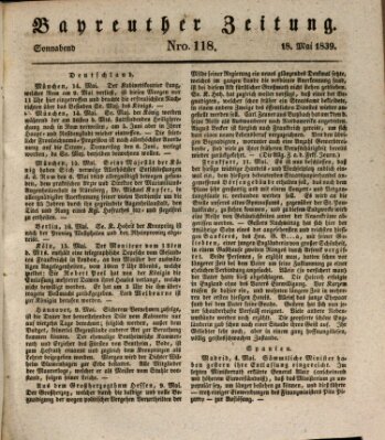 Bayreuther Zeitung Samstag 18. Mai 1839