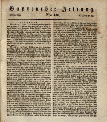 Bayreuther Zeitung Donnerstag 13. Juni 1839