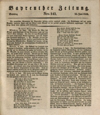 Bayreuther Zeitung Sonntag 16. Juni 1839