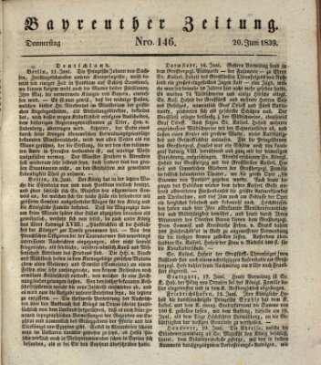 Bayreuther Zeitung Donnerstag 20. Juni 1839