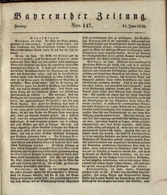 Bayreuther Zeitung Freitag 21. Juni 1839