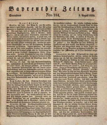 Bayreuther Zeitung Samstag 3. August 1839