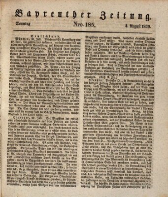 Bayreuther Zeitung Sonntag 4. August 1839