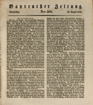 Bayreuther Zeitung Donnerstag 22. August 1839