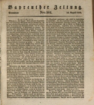 Bayreuther Zeitung Samstag 24. August 1839