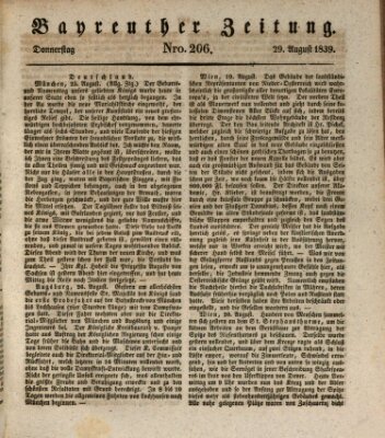 Bayreuther Zeitung Donnerstag 29. August 1839